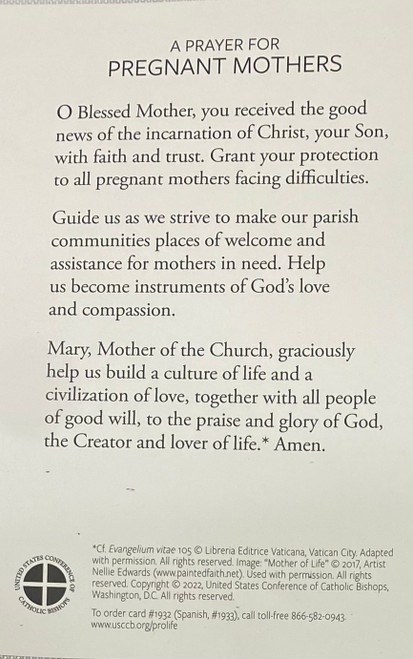 Prayer For Pregnant Mothers Holy Card