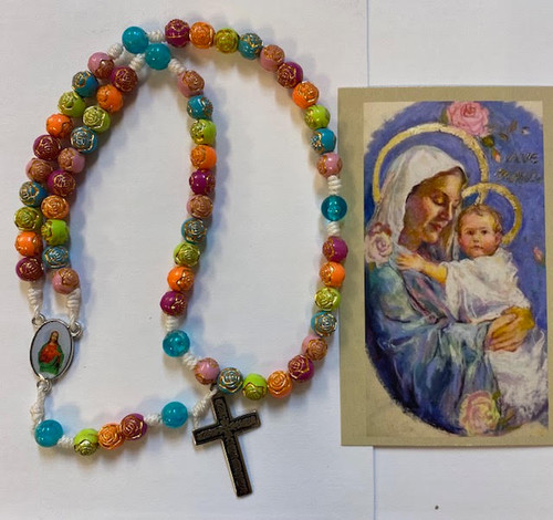 Evangelization Aid! Jesus Beads Rosary with Crucifix Centerpiece and Instructional  Holy Card