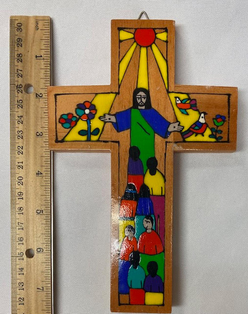 Colorful 7" Wood Cross Made in El Salvador