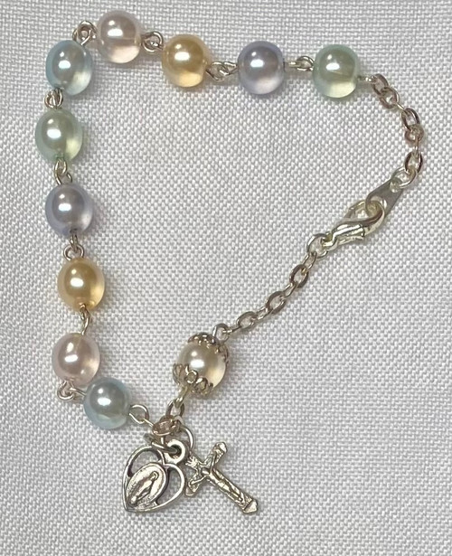 Lovely Pastel Rosary Bracelet with Miraculous Medal