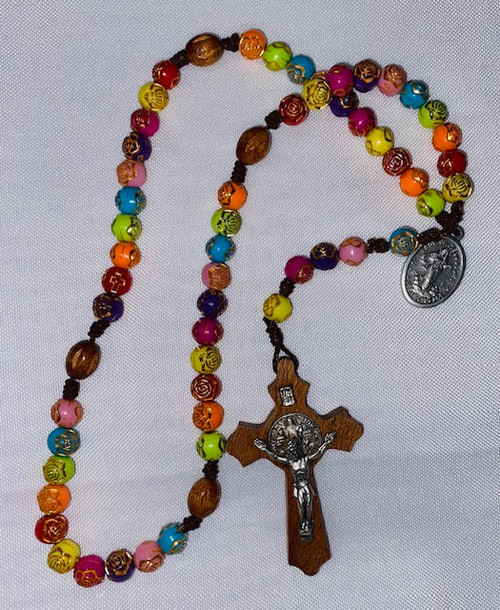 Medugorje Flower Rosary with Medal & Vintage St. Benedict Crucifix