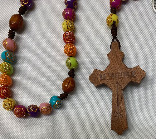 Medugorje Flower Rosary with Medal & Vintage St. Benedict Crucifix