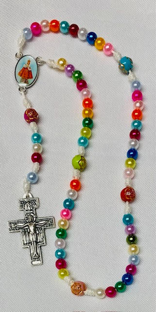 Colorful Infant of Prague Rosary with San Damiano Crucifix