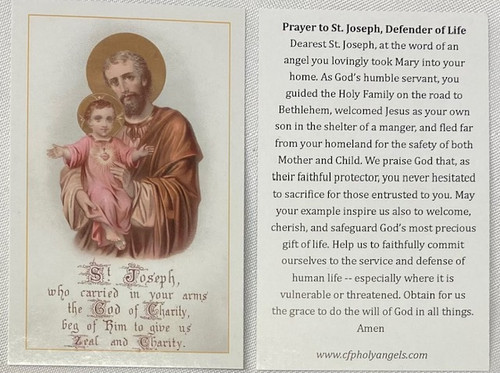 Prayer to St. Joseph, Defender of Life Prayer Card