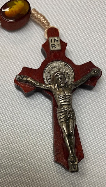 Pro-Life Wood Rosary with Vintage St. Benedict Crucifix