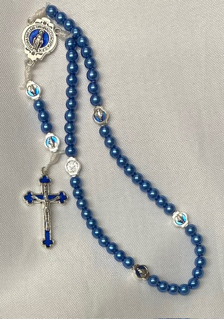 Lovely Blue Miraculous Medal Rosary on Strong White Cord