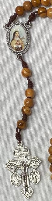Saint Therese Picture Rosary with Genuine Holy Land Olivewood Beads/Pardon Crucifix 