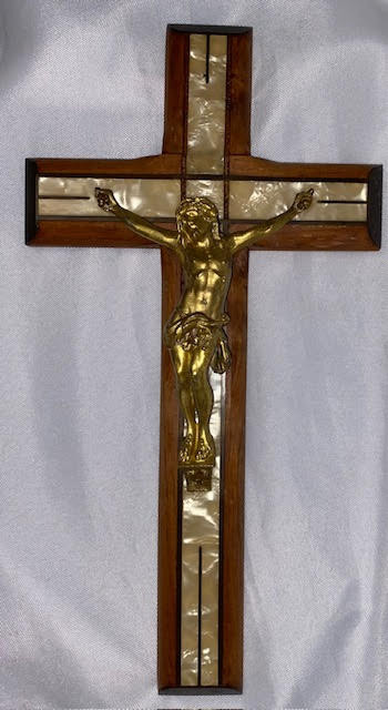 Vintage Mother of Pearl/Wood Wall Crucifix - 12"