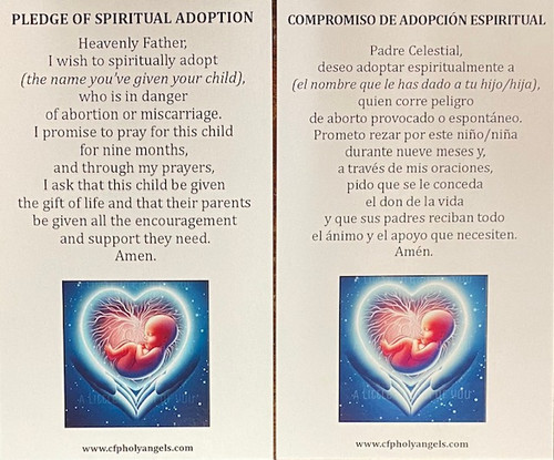 Spiritual Adoption Card for Unborn Baby in Danger of Abortion with Instructions