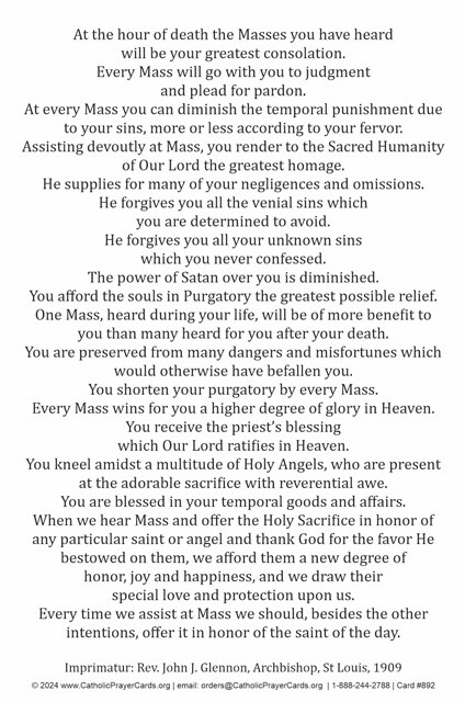 The Value of Attending Holy Mass Card