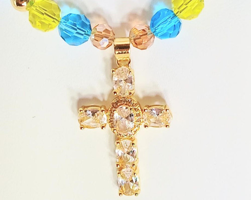18 karat Gold filled oval white cubic zirconia crystal cross pendant -  18 inch Princess necklace