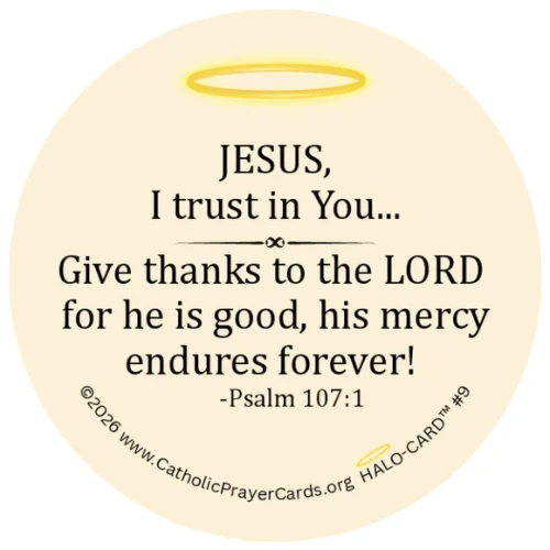 Divine Mercy Round Halo Holy Card with Verse 