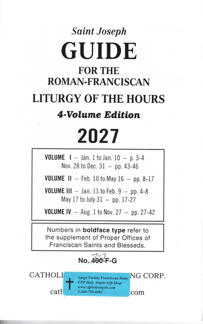  2027 LARGE PRINT Guide to the First Edition Roman Franciscan Liturgy of the Hours 4 Volume by Catholic Book 709/F-G 
