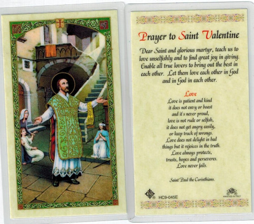 Prayer to St. Valentine, Laminated prayer card