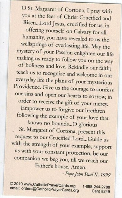 Saint Margaret of Cortona Wallet Size Prayer Card