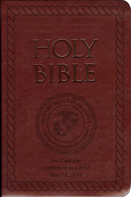 Personalized Catholic Bible with Marines Cover - Burgundy RSVCE