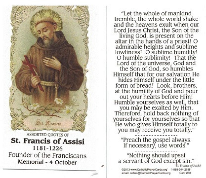 St. Francis of Assisi Quotes Prayer Card