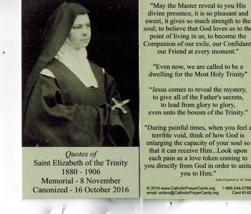 Quotes of Saint Elizabeth of the Trinity Prayer Card