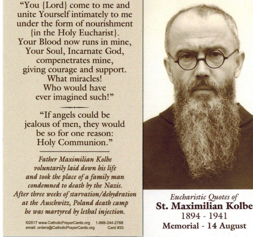 Holy Communion Quotes from St. Maximilian Kolbe Prayer Card