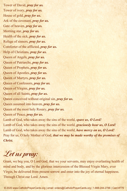 Litany of the Blessed Virgin Mary Prayer Card