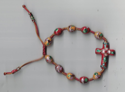 Handmade Cloisonne Support Pregnant Moms Rosary Bracelet - Red and Gold