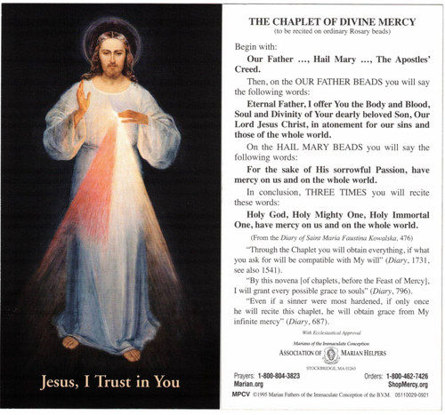 Large Print Chaplet of Divine Mercy Prayer Card