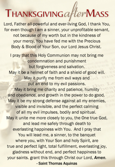 Prayer Card for Before and After Mass