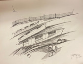 Sketch of grounded boats by Joseph Matose 9"x 12"