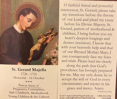 St. Gerard Majella Prayer Card - Confraternity of Penitents Holy Angels ...