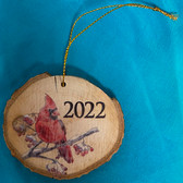 2022 Christmas Ornament on Real wood with Red Cardinal