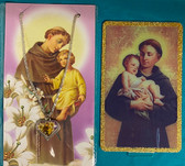 Colorful Charm Necklace of St. Anthony w/ prayer card and glitter gold edged hard plastic image of St. Anthony