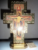 7 inch standing San Damiano Crucifix with Gold Border Made in Italy