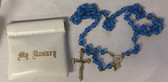 Vintage Rosary with Beautiful Blue plastic beads and Metal links - includes rosary pouch