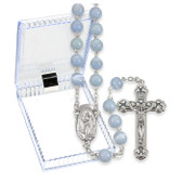 Light Blue Cat's Eye Glass Bead Rosary, Boxed