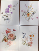 Lovely set of 4 Floral Notecards - Blank inside 