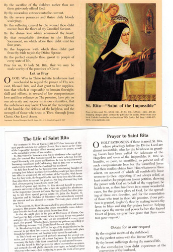 Saint Rita Prayer Card