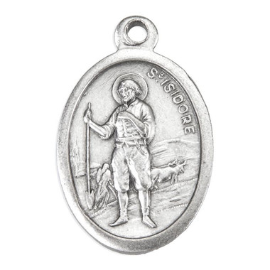 1" Oval Antiqued Silver Oxidized Saint Isidore Medal