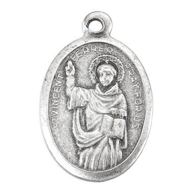 1" Oval Antiqued Silver Oxidized Saint Vincent Ferrer Medal