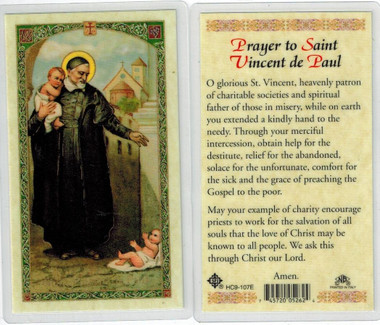 Prayer to St. Vincent de Paul, laminated prayer card