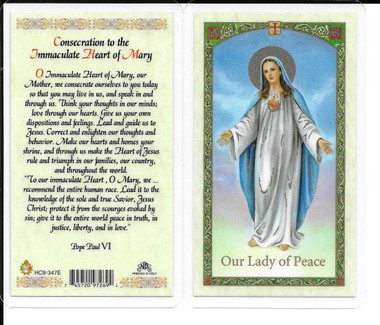 Laminated Prayer Card of Consecration to the Immaculate Heart of Mary.