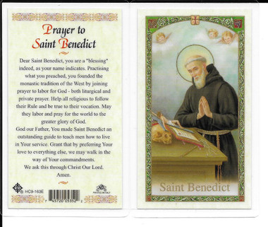 Laminated Prayer Card to “St. Benedict”.