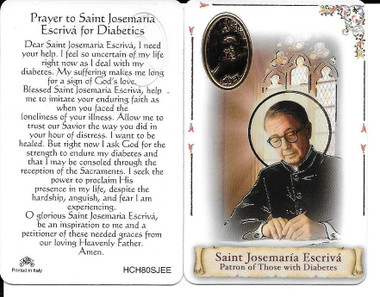 Prayer to Saint Josemaria Escriva for Diabetics, Prayer Card, and Medal