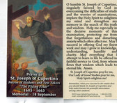 Prayer to St. Joseph of Cupertino for Success in Examinations Prayer Card 