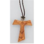 Wooden Tau with Embossed Jesus Pendant