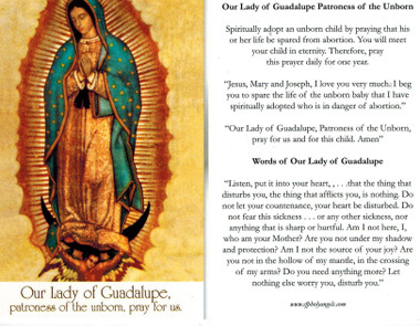 Our Lady of Guadalupe Prayer for the Unborn Prayer Card