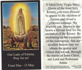 Our Lady of Fatima, Queen of the Most Holy Rosary, Prayer card