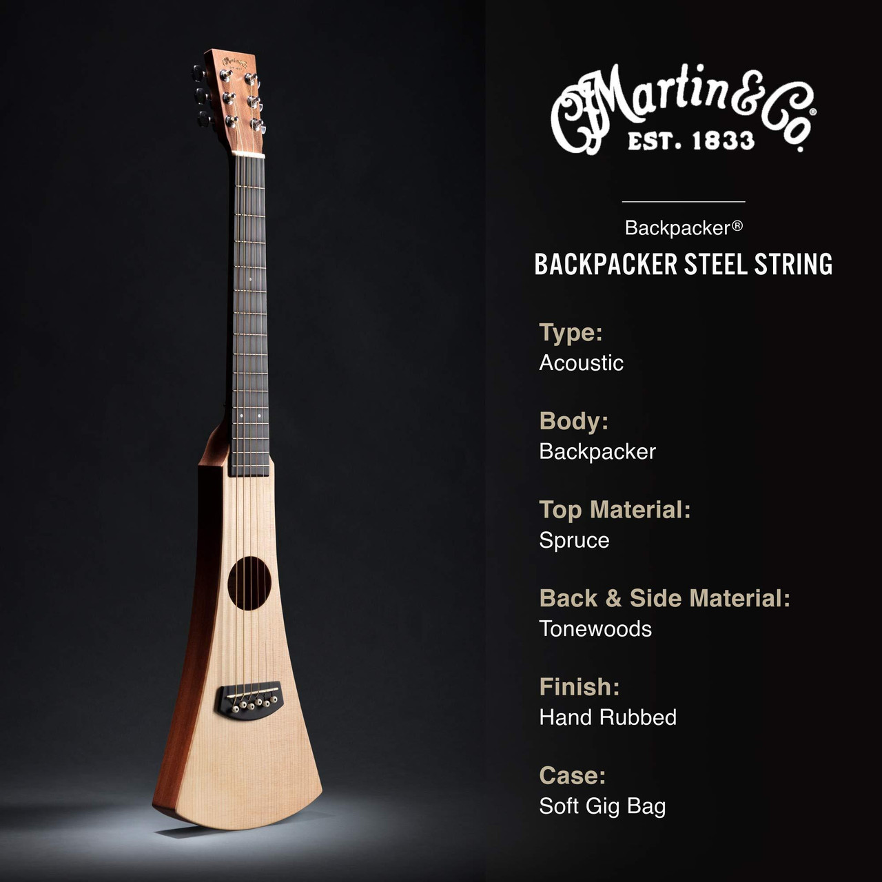 Martin Guitar Steel String Portable Backpack Acoustic Guitar with