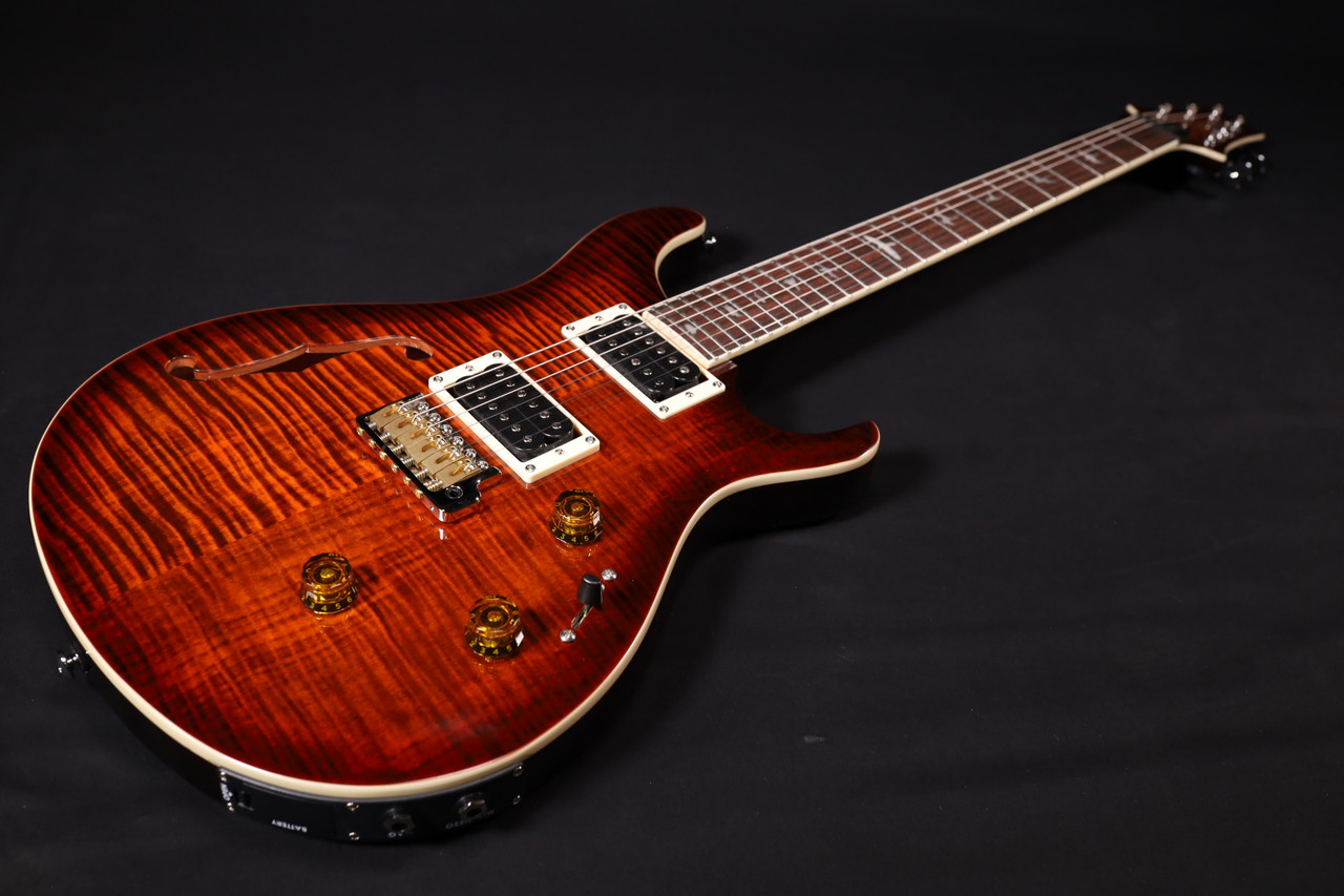 PRS SE Custom 24 Semi-Hollow Piezo, Orange Tiger with Bag