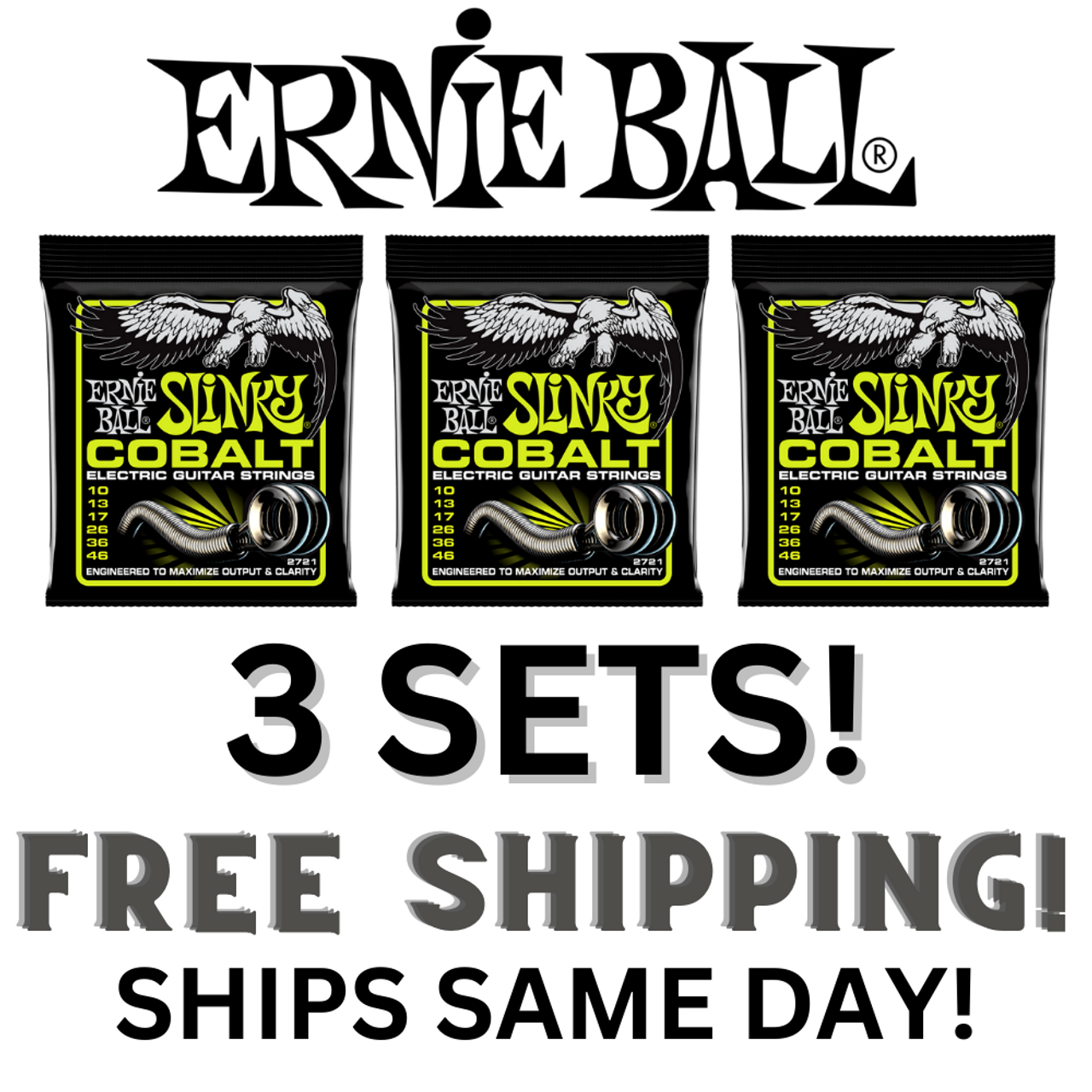 3 SETS Ernie Ball Regular Slinky Cobalt Electric Guitar Strings - 10-46  Gauge - 2721 - Liberty Music