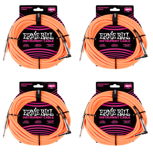 4 Pack Ernie Ball 18' Braided Straight / Angle Instrument Cable - Neon Orange - P06084